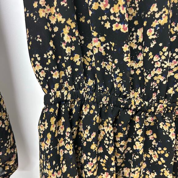 Miss Me Black Paisley Mini Dress Boho Peasant Sheer Sleeve Size S Festival Chic - Picture 8 of 8